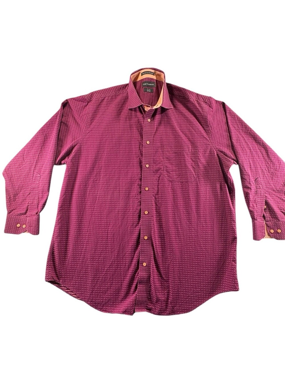 Paul Fredrick Men's Purple/Pink Dots Dress Shirt Size 17-1/2 X 34 Nice Shirt